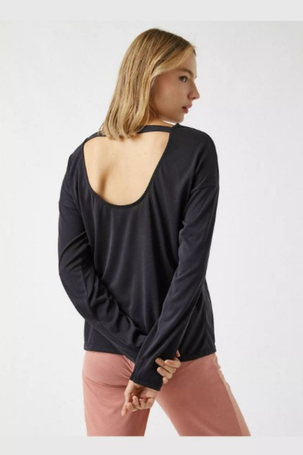 Black Back Cut Out Round Neckline Top