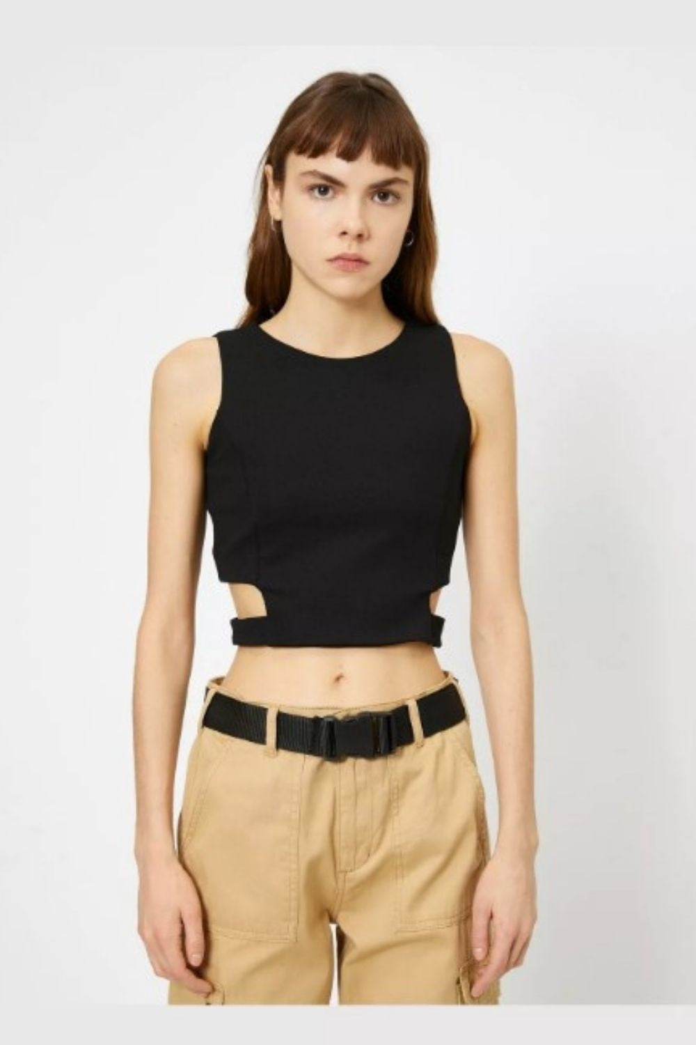 Black Side Cut Out Sleeveless Crop Top