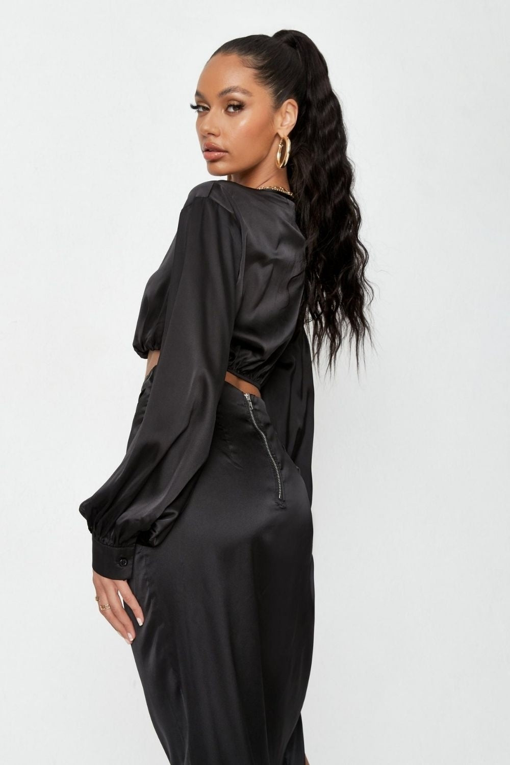 Black Twist And Front Satin Crop Top