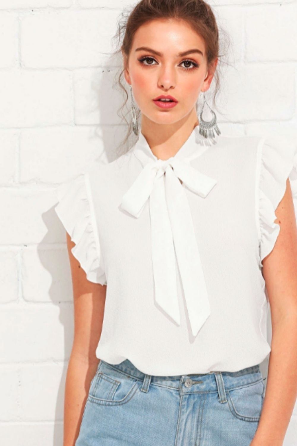 Bow Ruffle Armhole Blouse