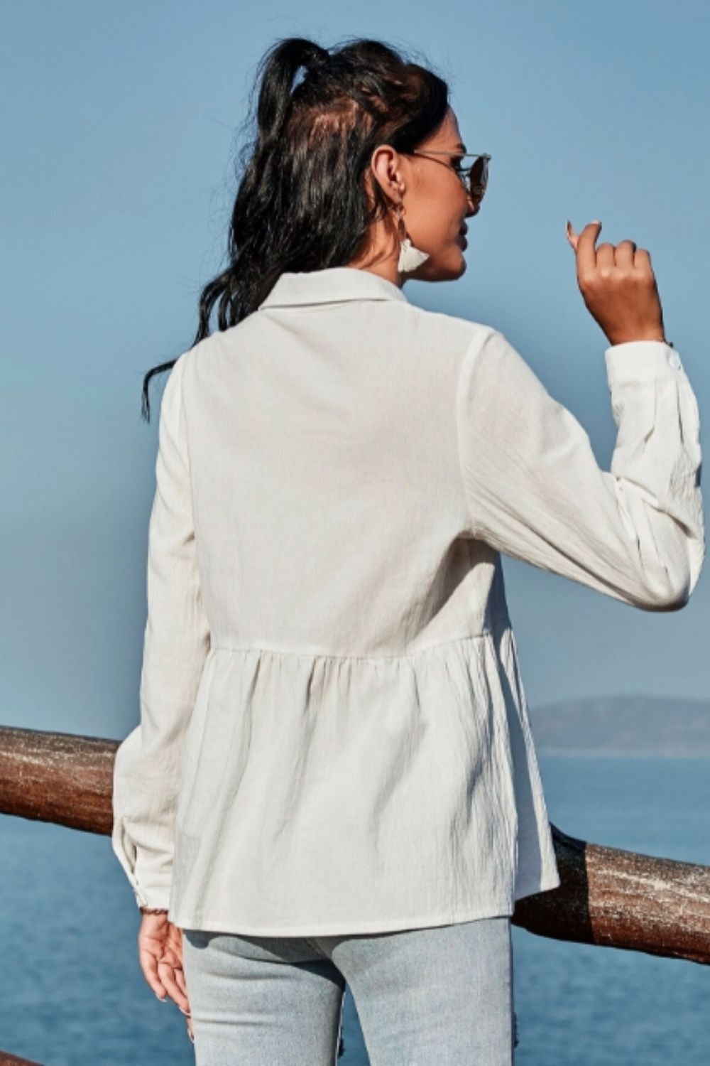 Button Down Peplum Blouse White