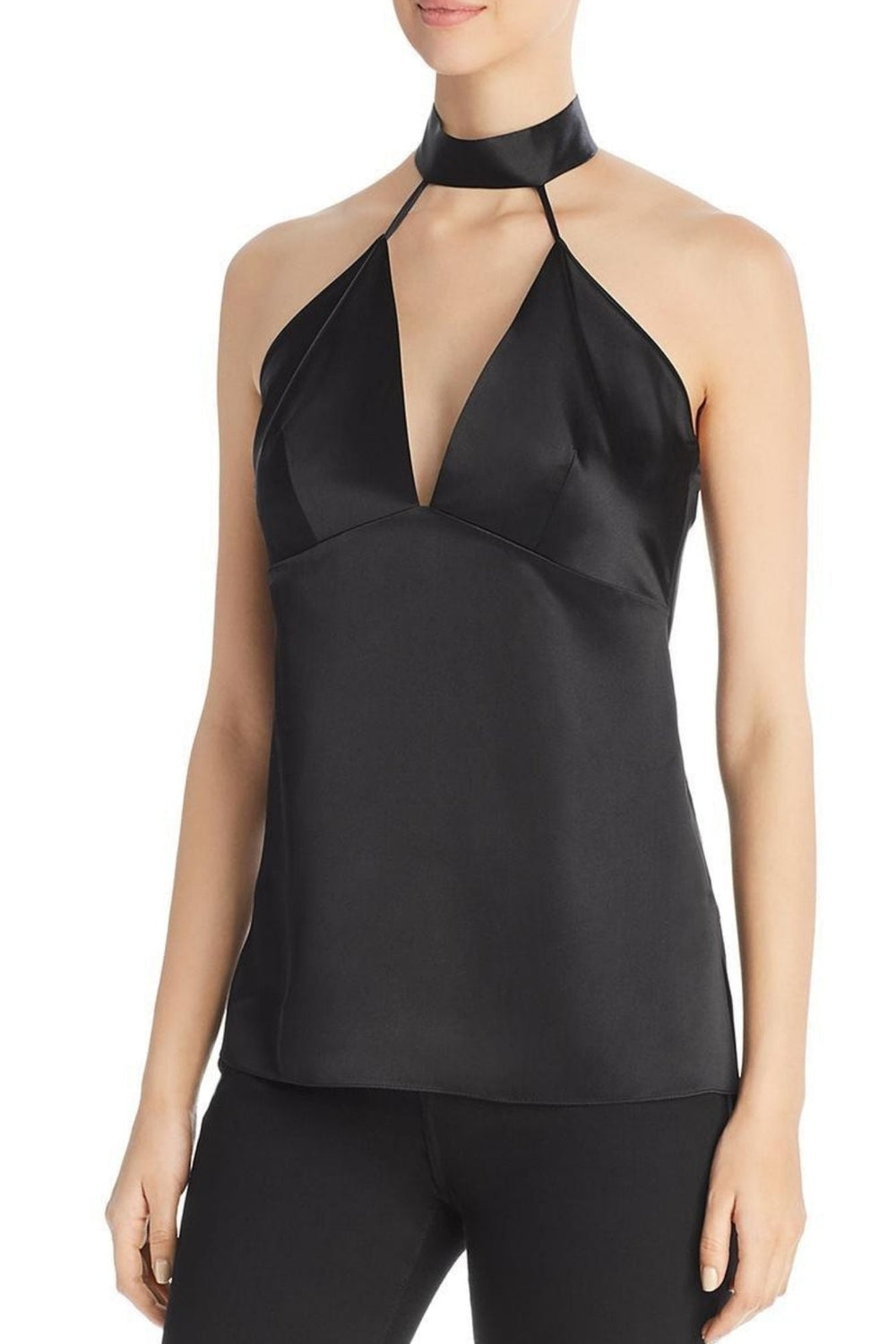 Choker Plunge Neckline Black Sleeveless Top