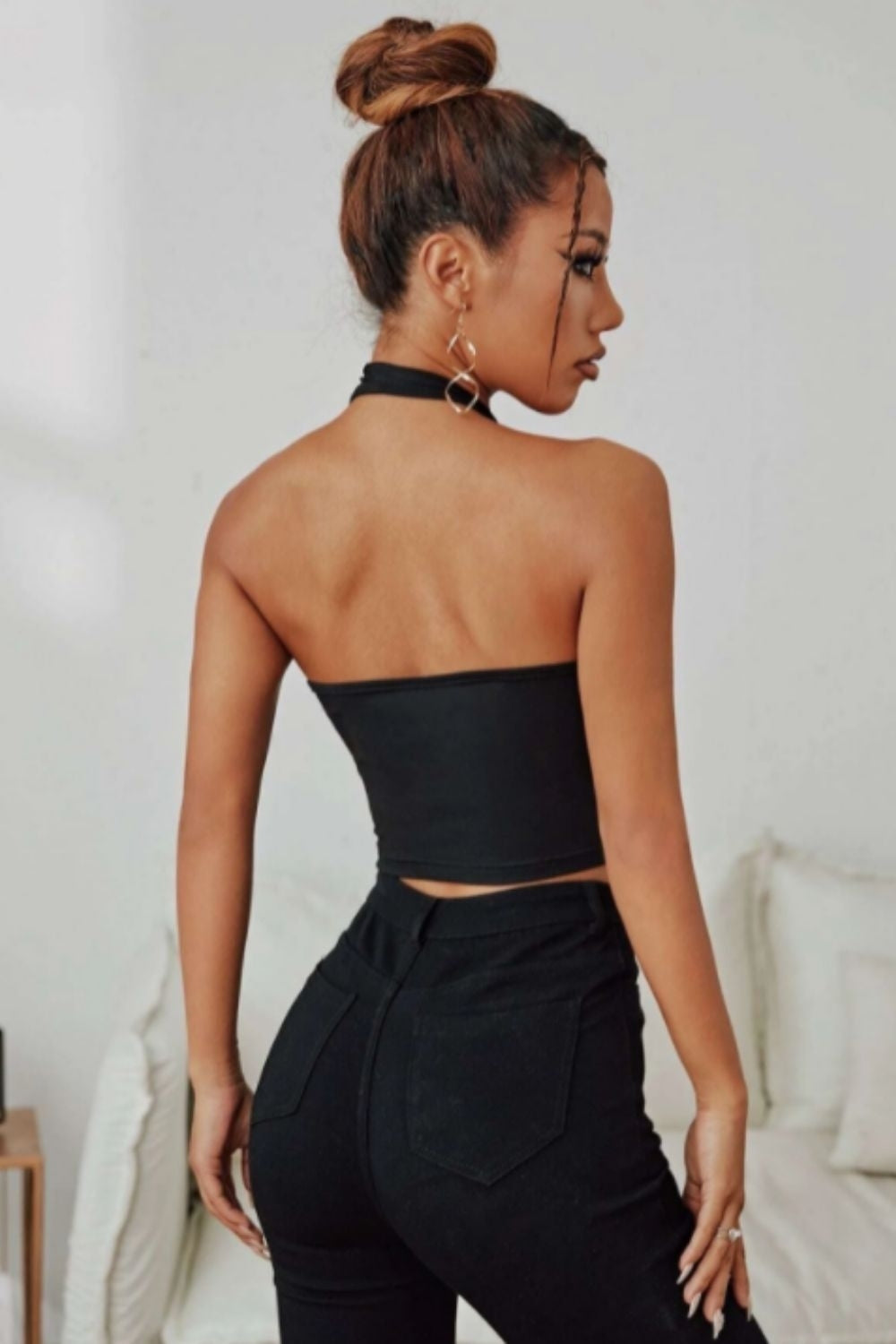 Halter Neck Asymmetrical Rib Top