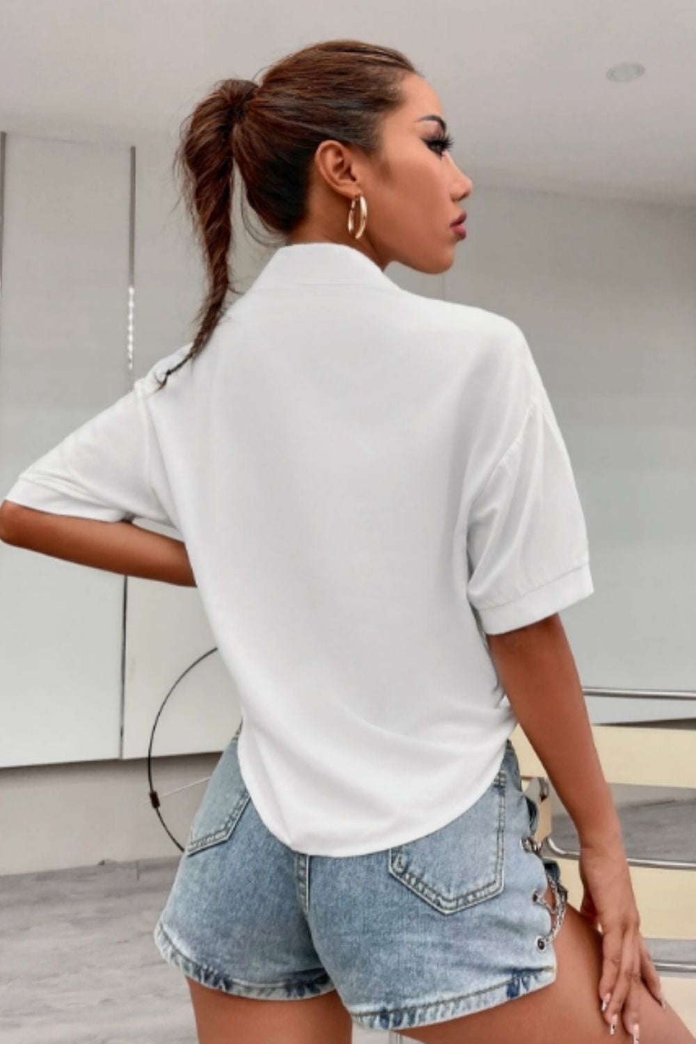 Knot Hem Drop Shoulder Blouse