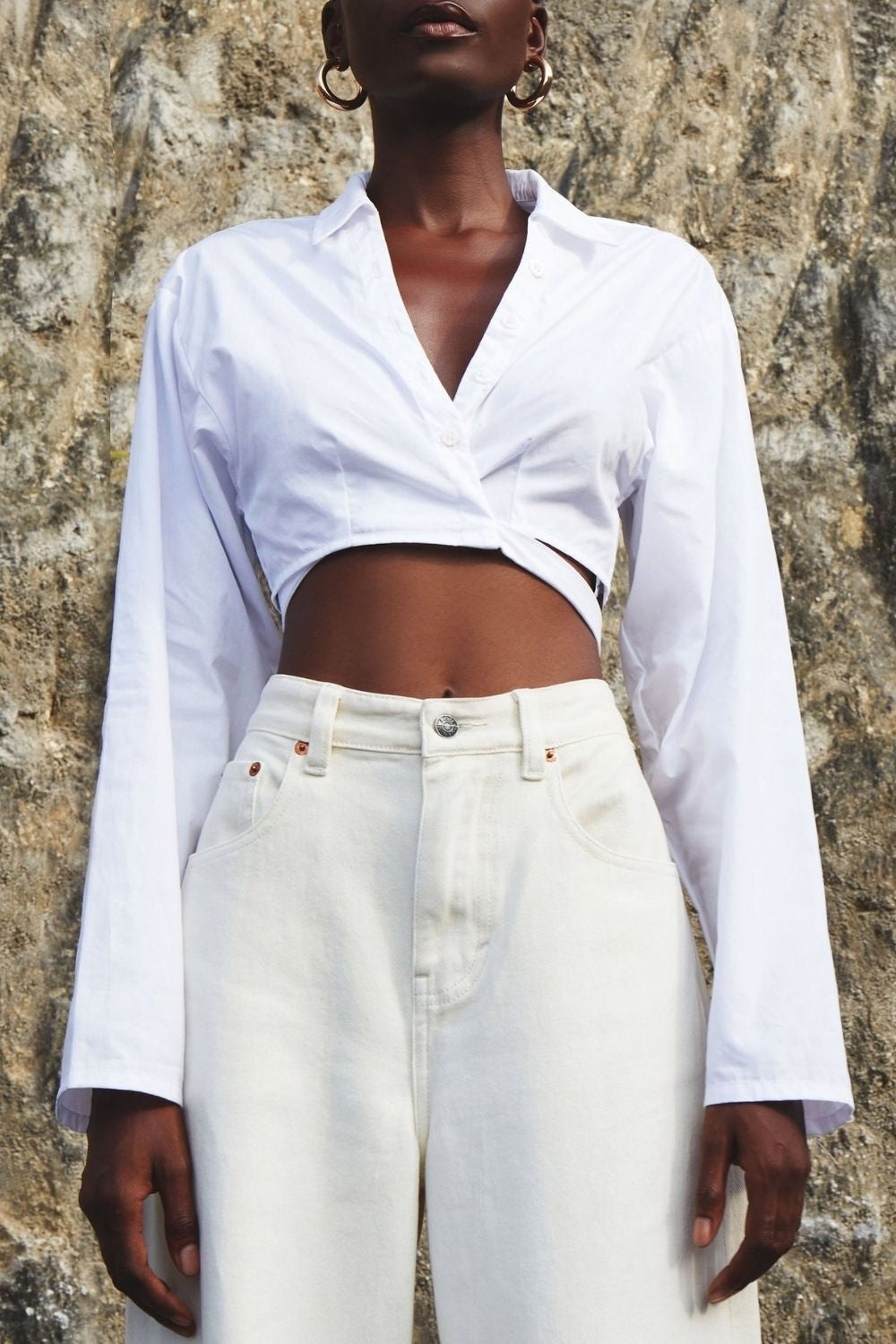 Let It Be White Cropped Shirt