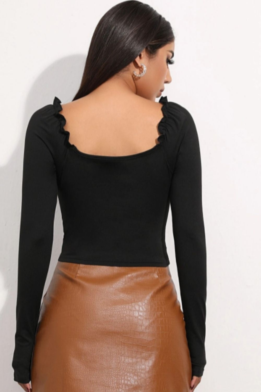 Lettuce Hem Full Sleeve Black Rib Top