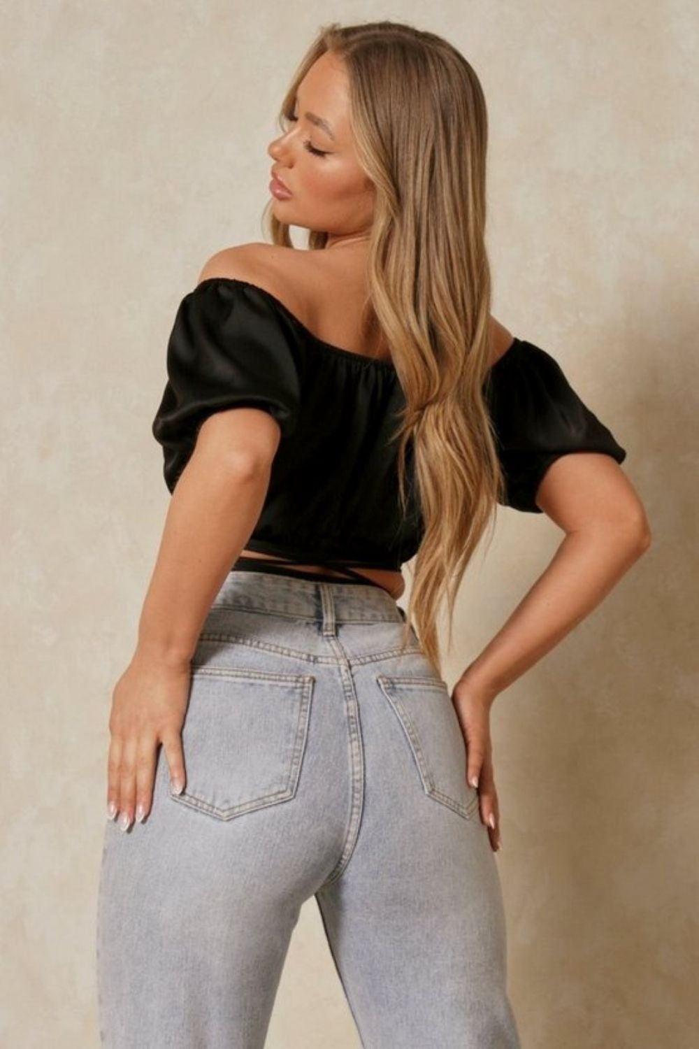 Off Shoulder Short Sleeve Black Top