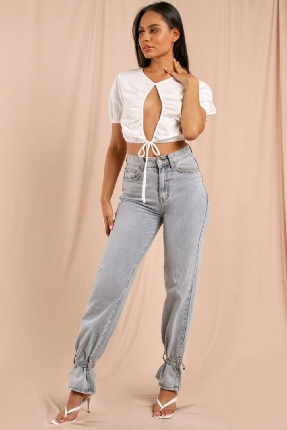 Open Cut Front White Crop Top