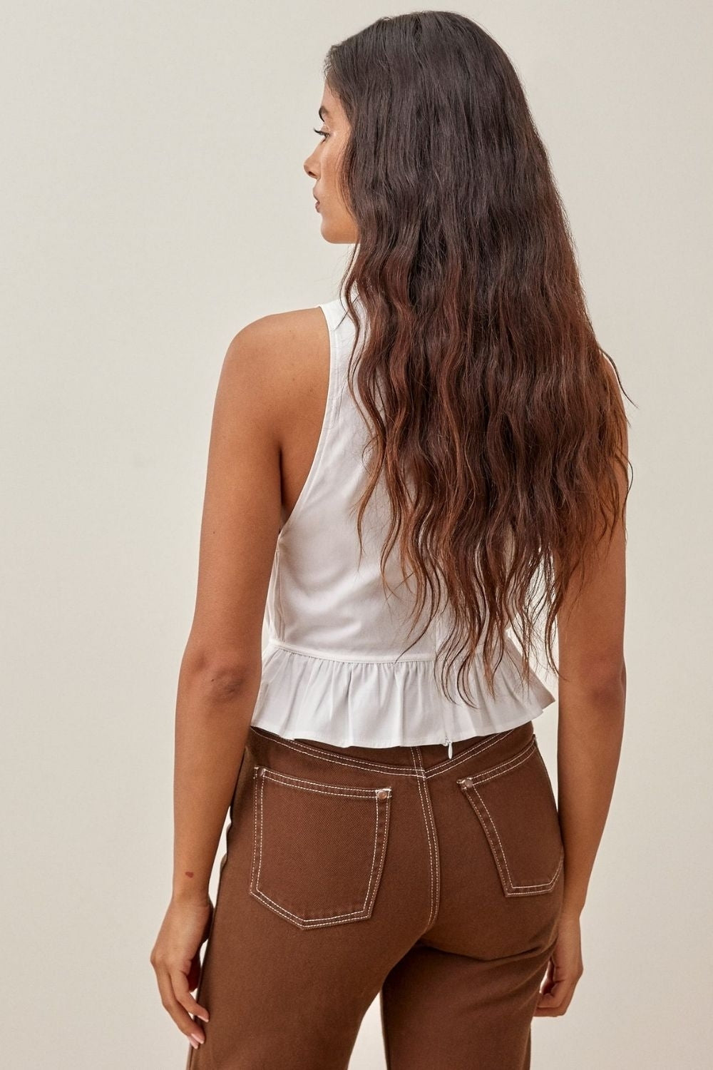 Plunge Neckline White Front Tieing Top