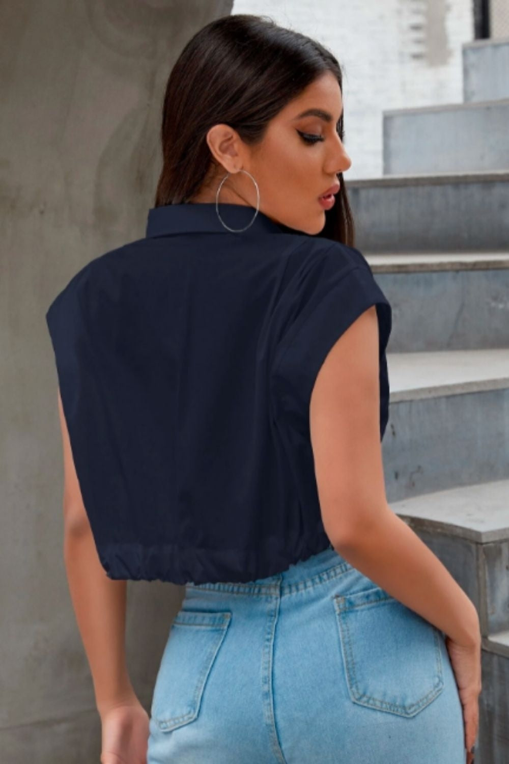 Pocket Patched Button Up Blouse