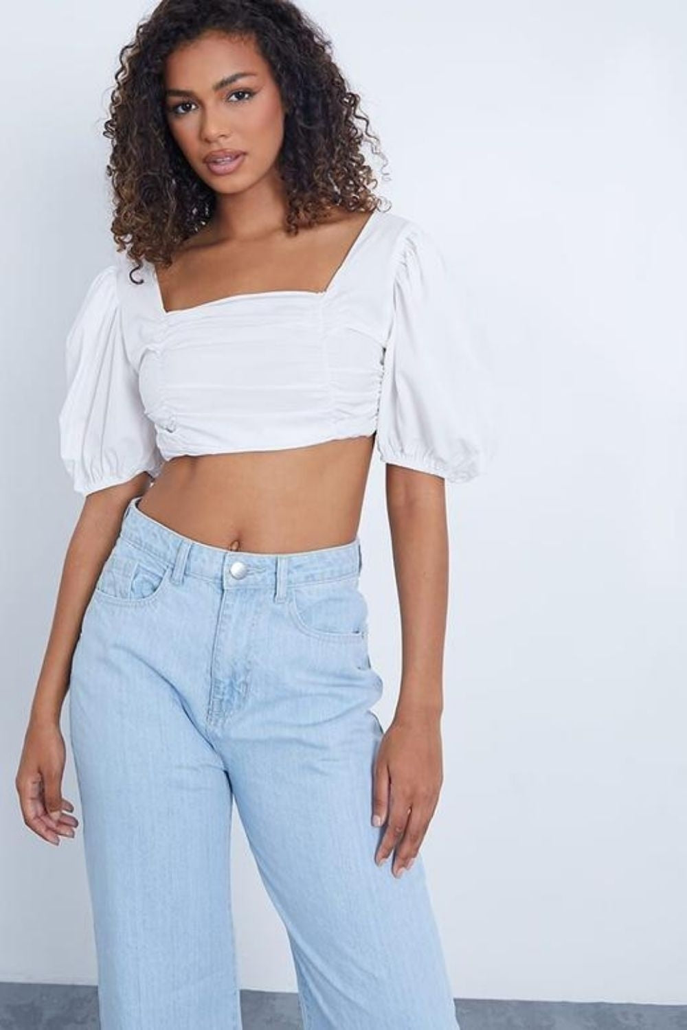 Puff Sleeves Square White Crop Top
