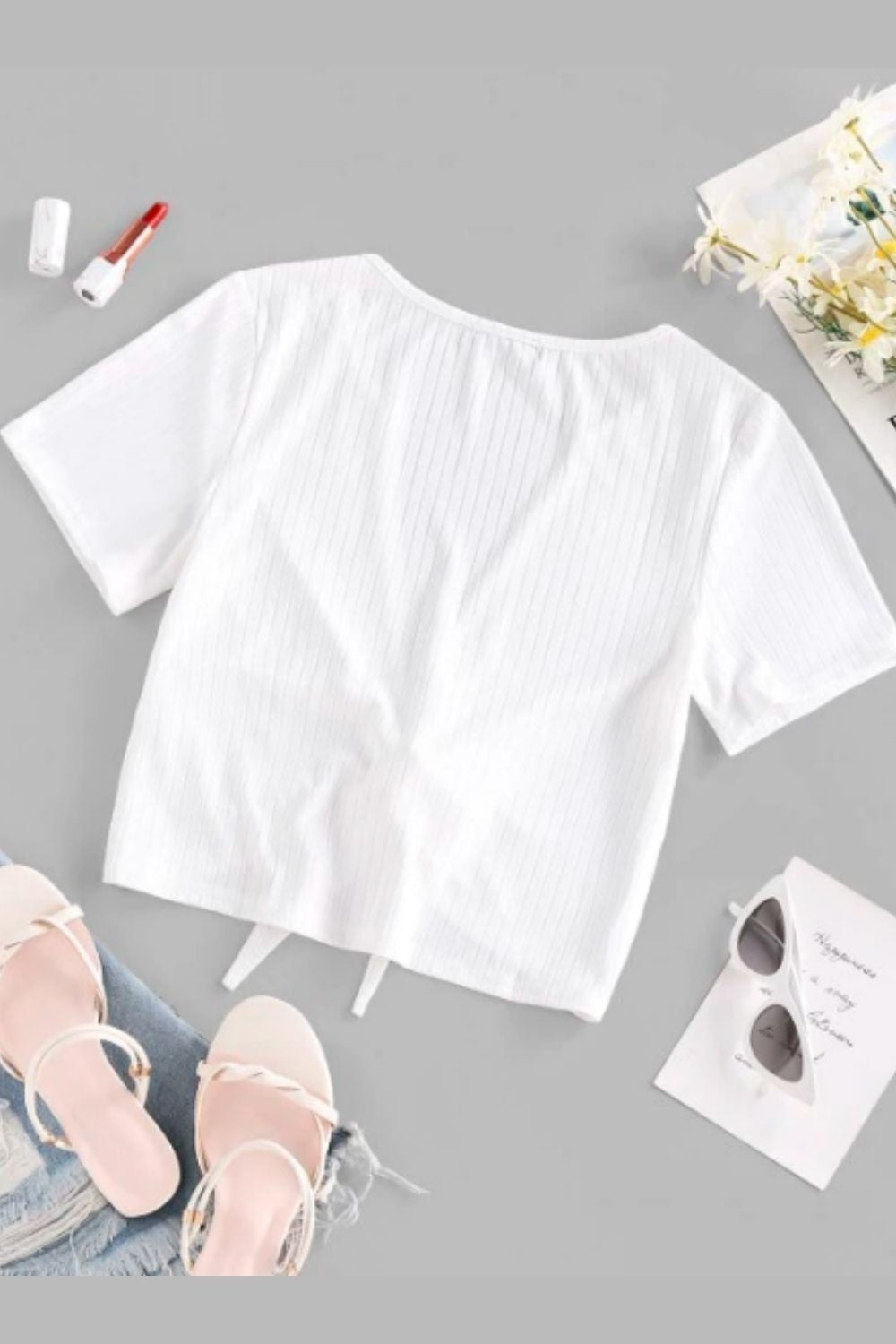 Ribbed Tie Front Top