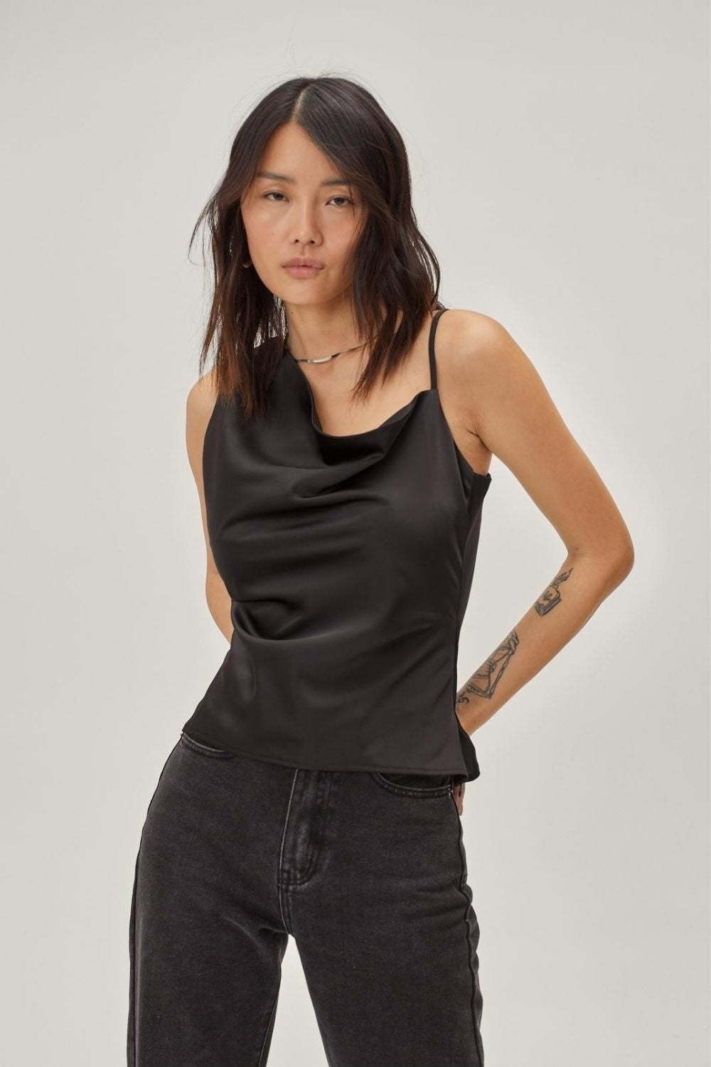 Satin Asymmetric Cowl
Neck Cami