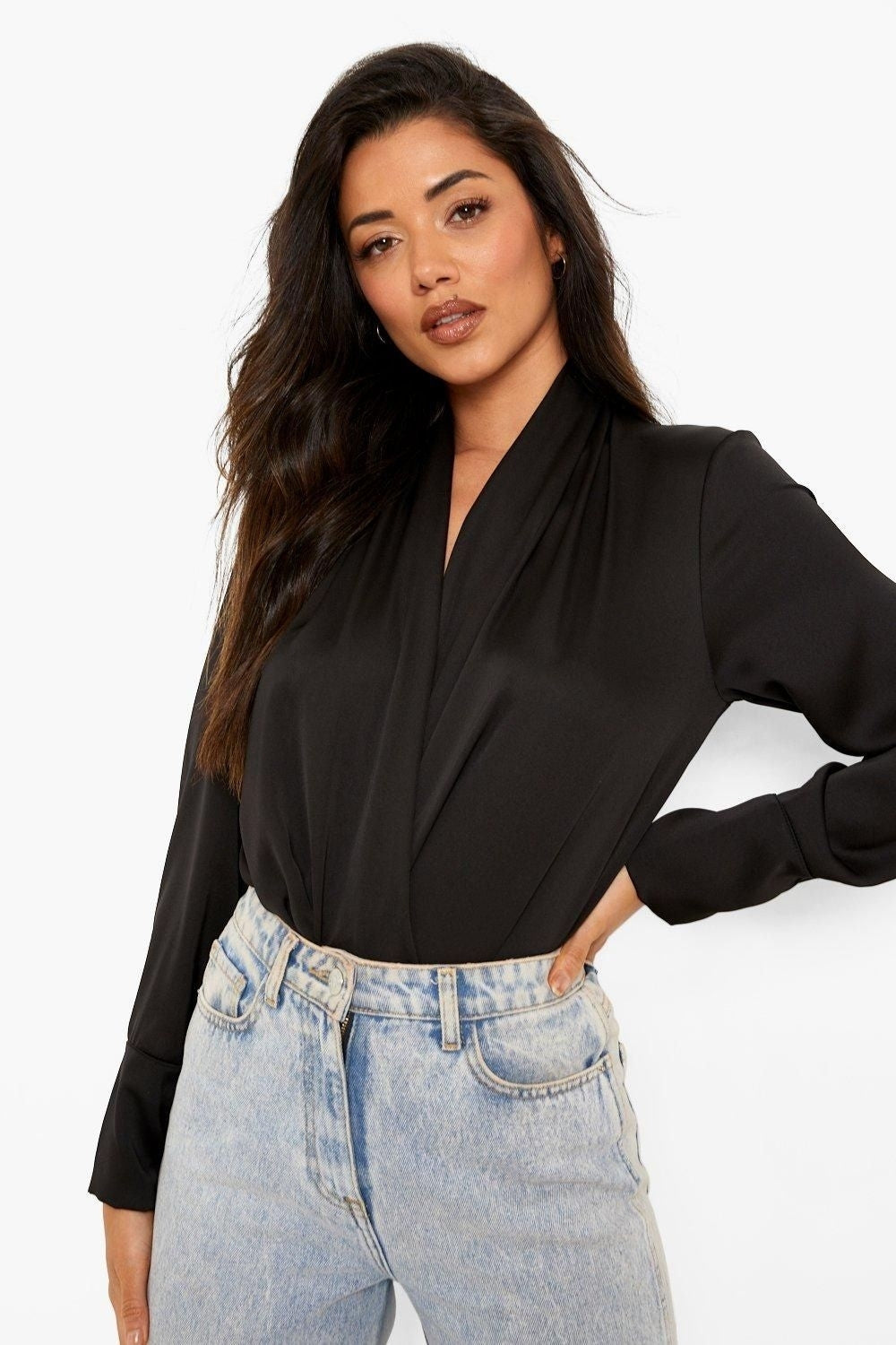 Satin Drape Wrap Front Bodysuit