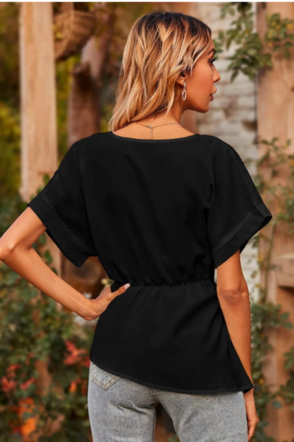 Surplice Neck Blouse Black