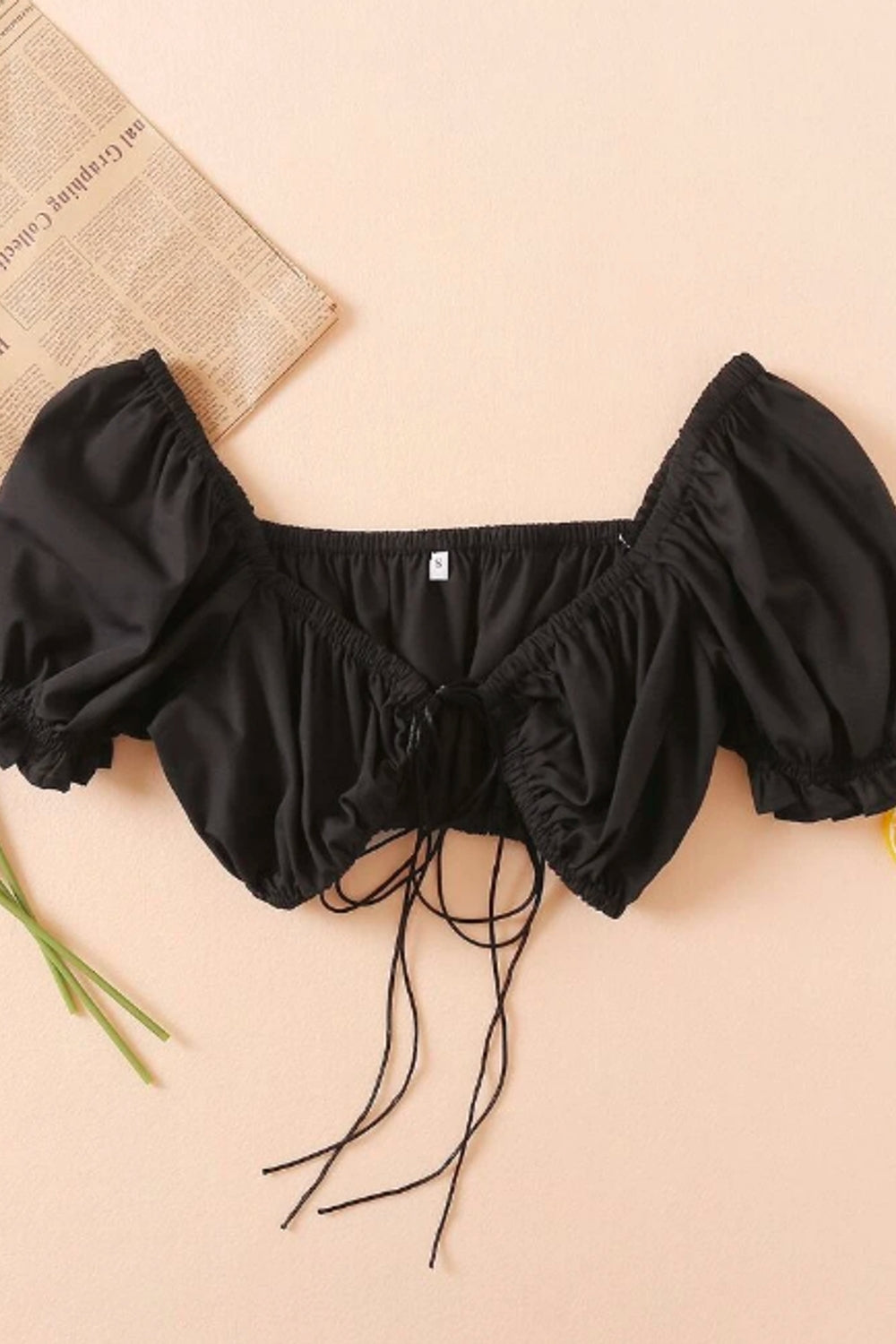 Black Sweetheart Neck Crop Top