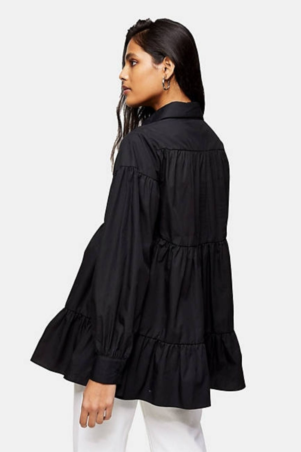 Tiered Poplin Shirt In Black