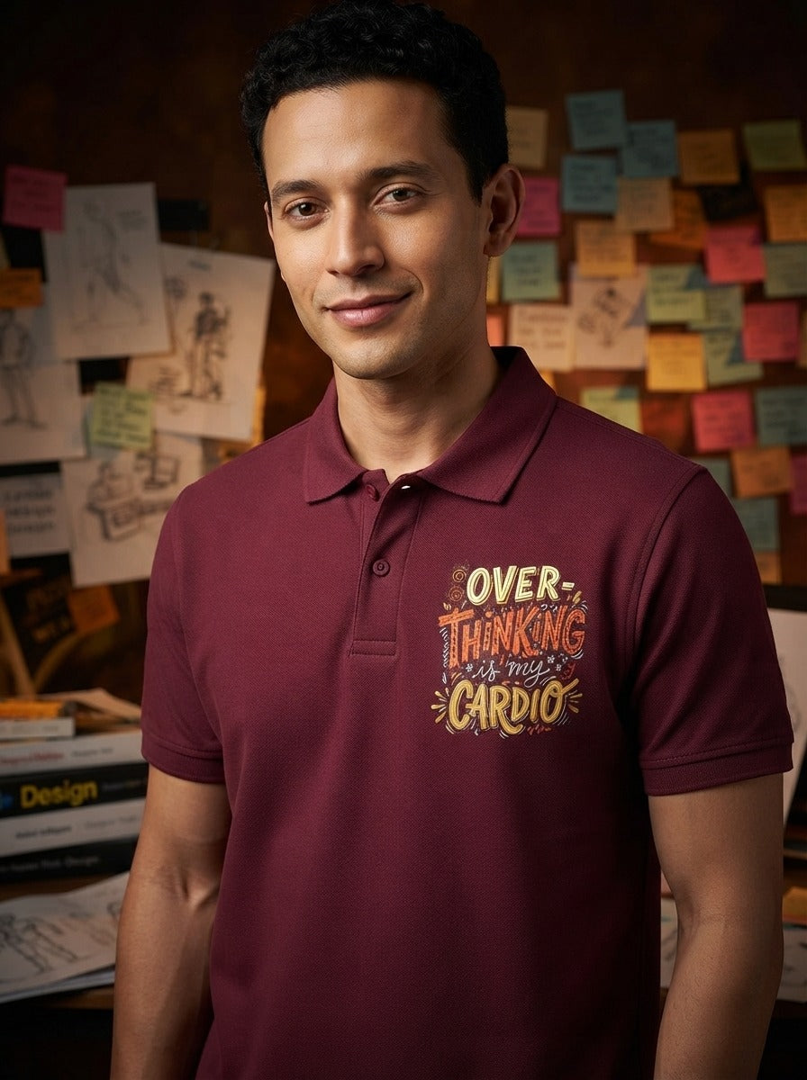 Overthinking Is My Cardio Maroon Polo