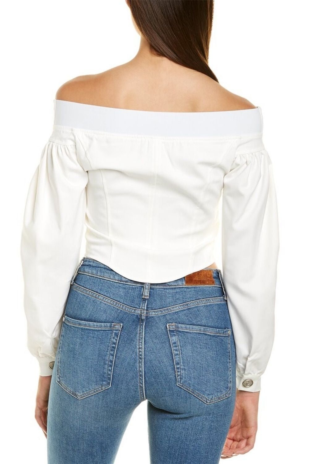 White Off Shoulder Zipper At Front Top