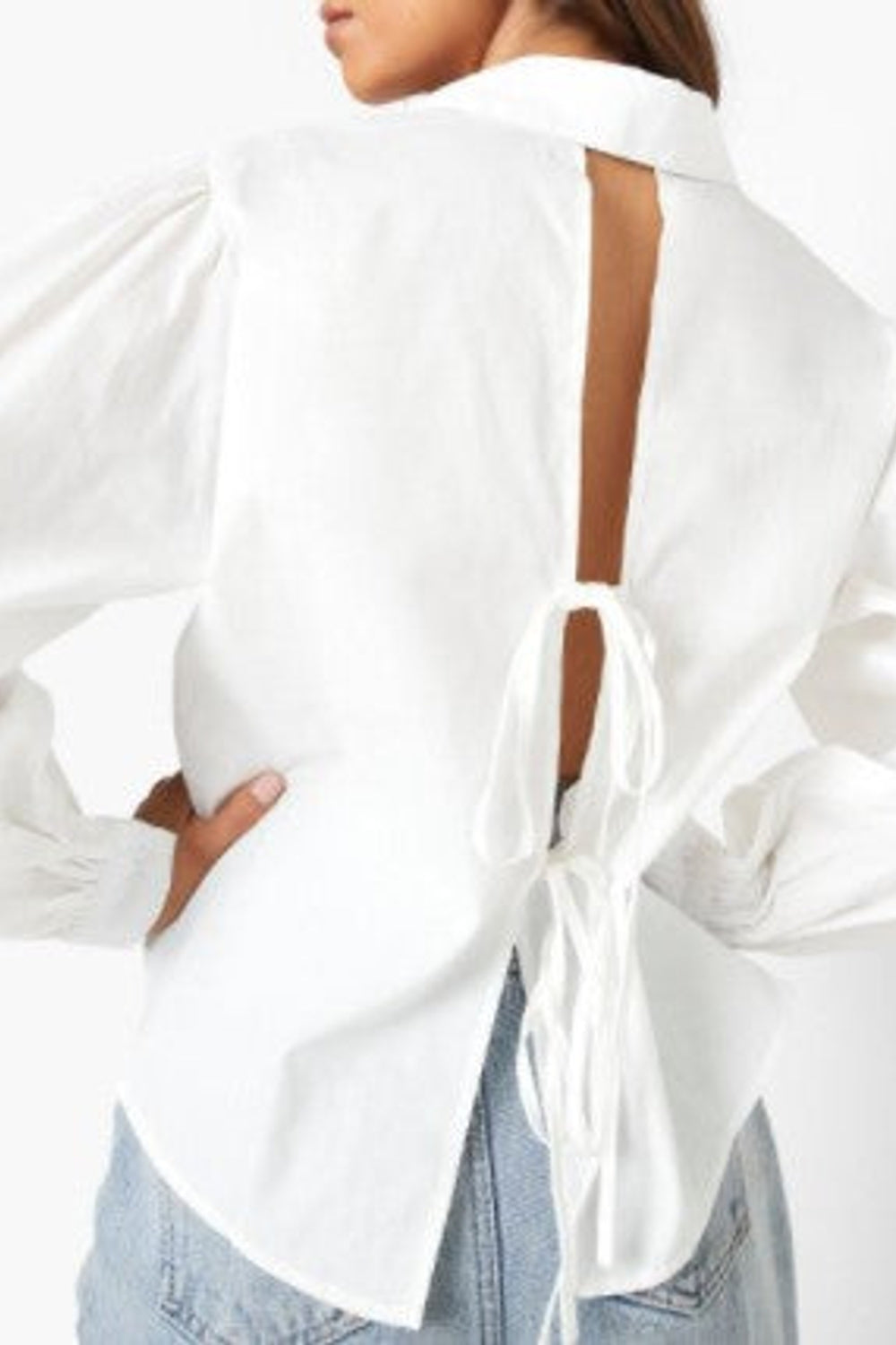 White Oversized Tie Back Detail Shirt