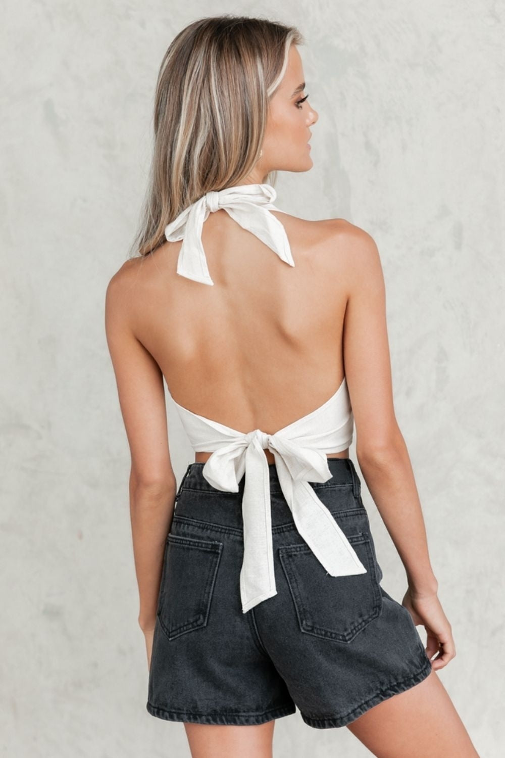 White Tie Back Crop Top