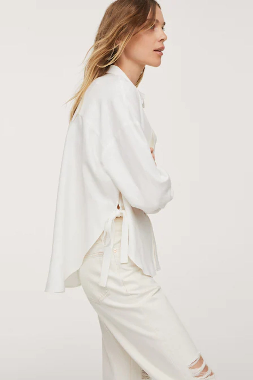 White Tie Up Side Detailed Shirt