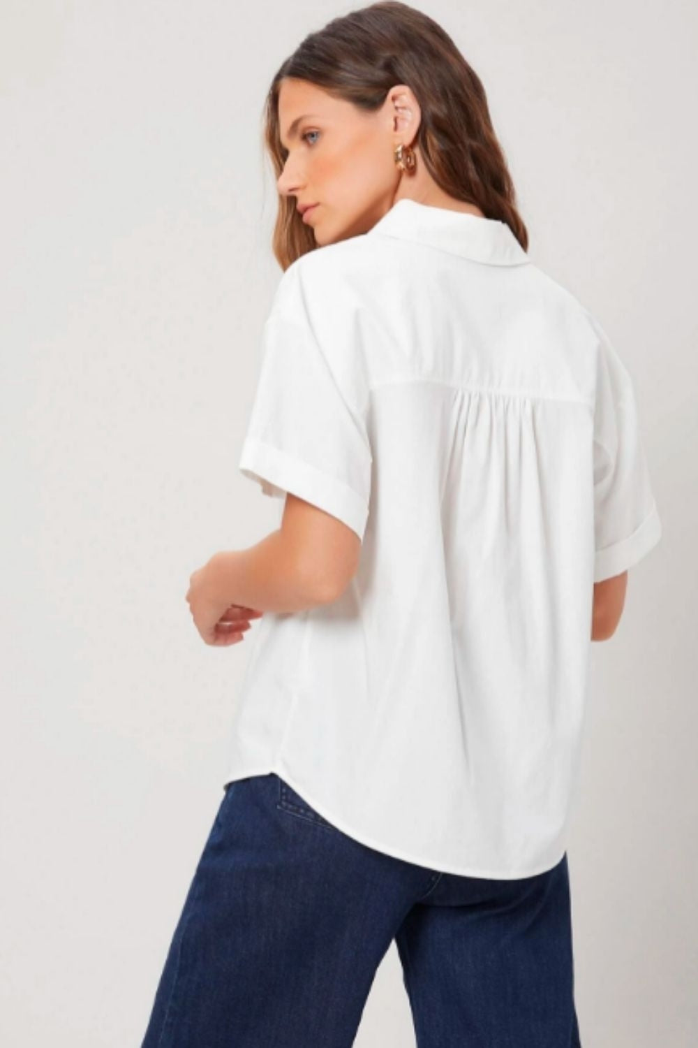 White Back Gathered Boxy Shirt