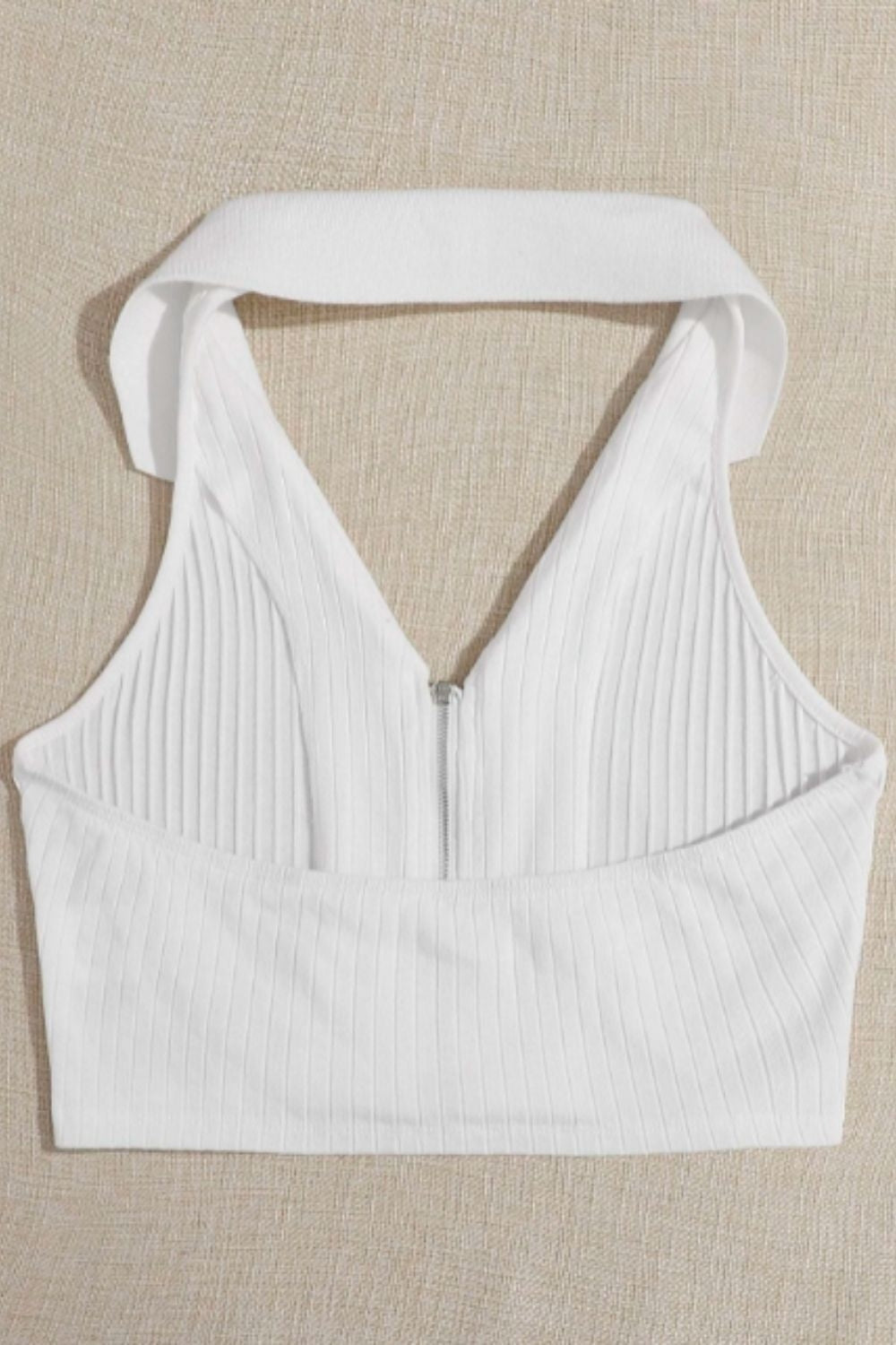 Zipper Up Backless Halter Top