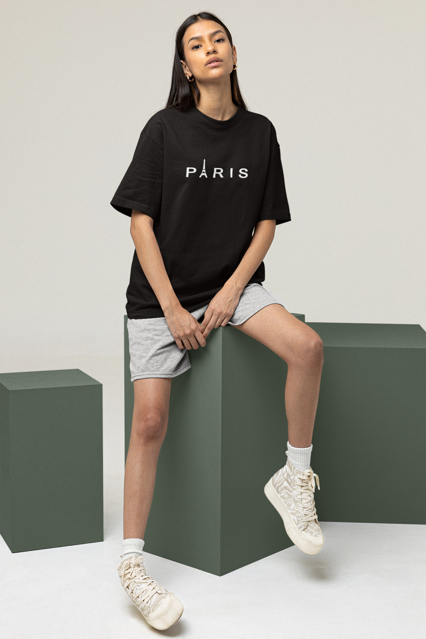 Paris Oversized Womens Tshirt Black