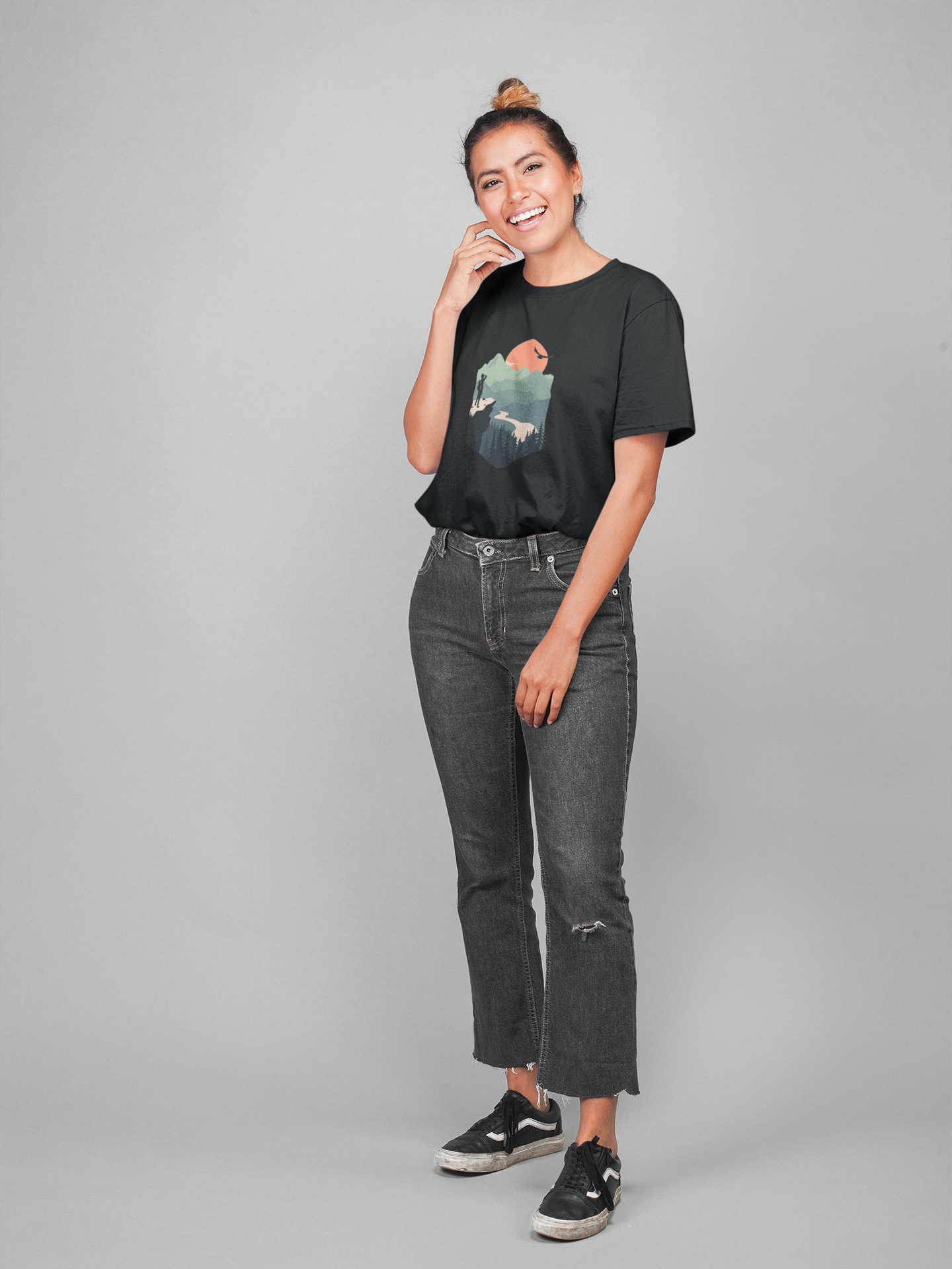 Sunset Cliff Oversized Womens Tshirt Black