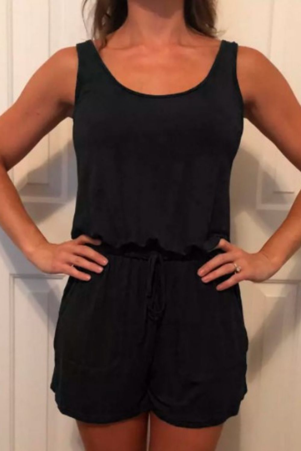 Drawstring Pocket Romper
In Black