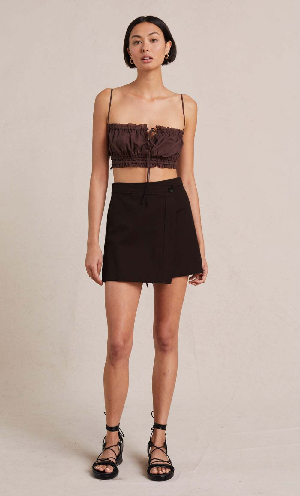 Short Cute Draped Poly Black Skirt