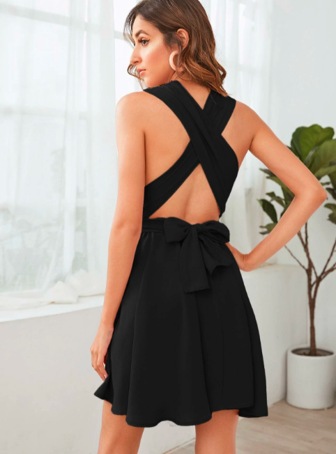 Backless plunge neck dress