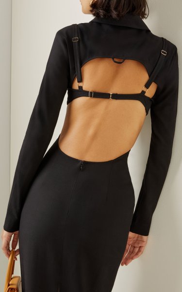 Black Cutout Stretch Polyester Maxi Dress