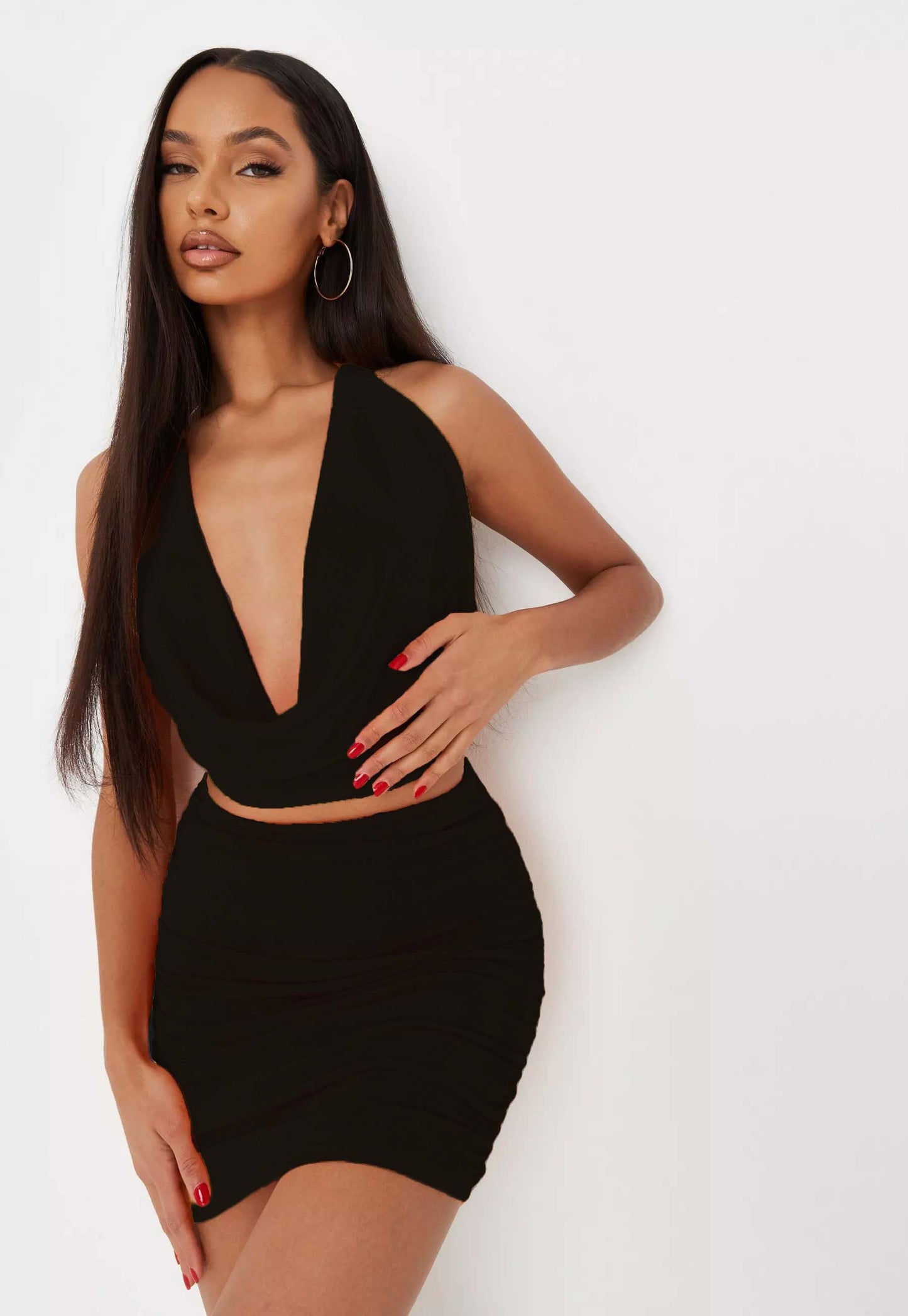 Black Poly Skirt Top Combo