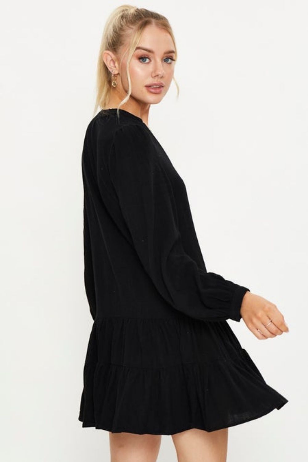 Button Down Ruffle Flare Dress