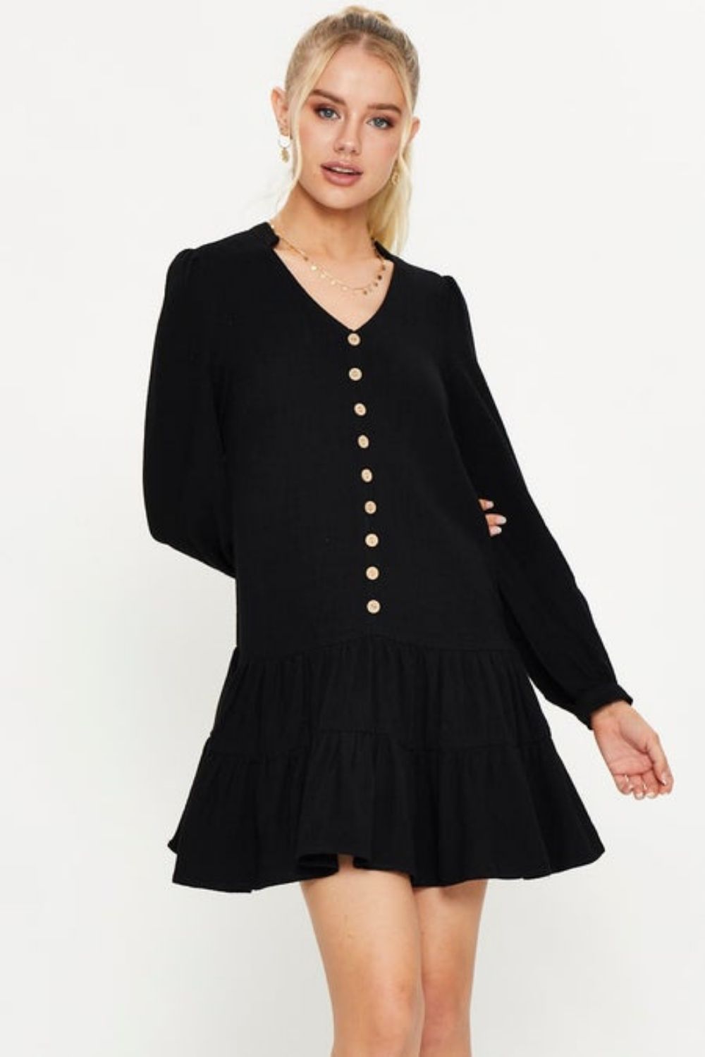 Button Down Ruffle Flare Dress