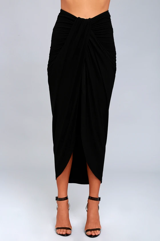 Draped Poly Black Skirt