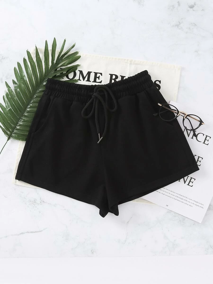 Elastic Waist Solid Track Shorts