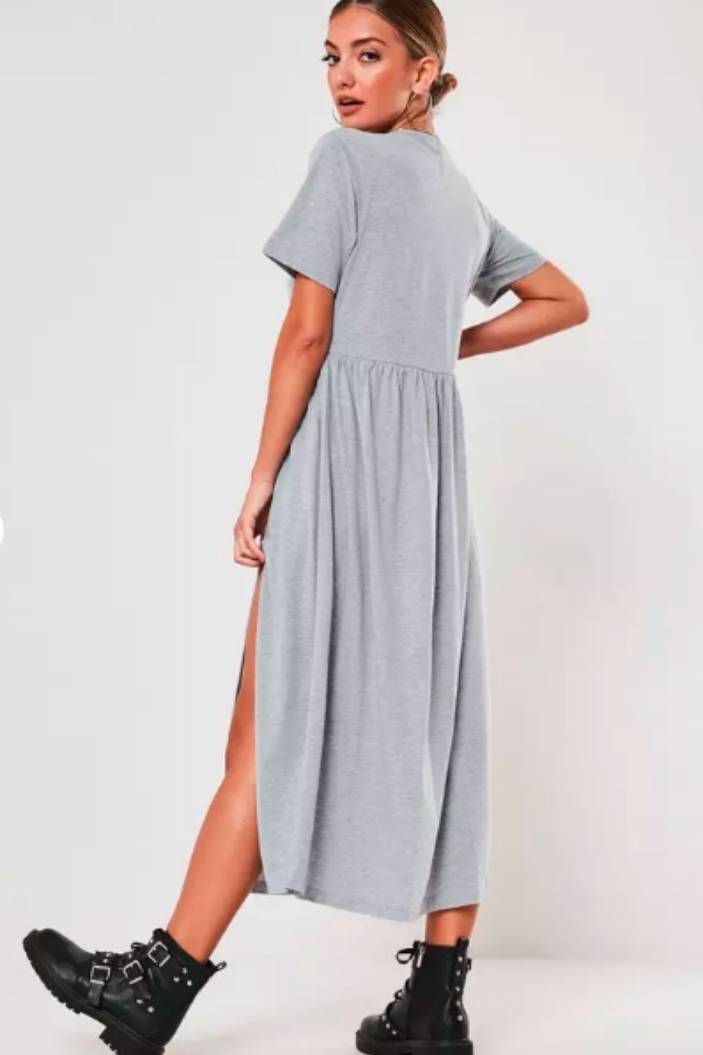 Grey Midi Smock Dress