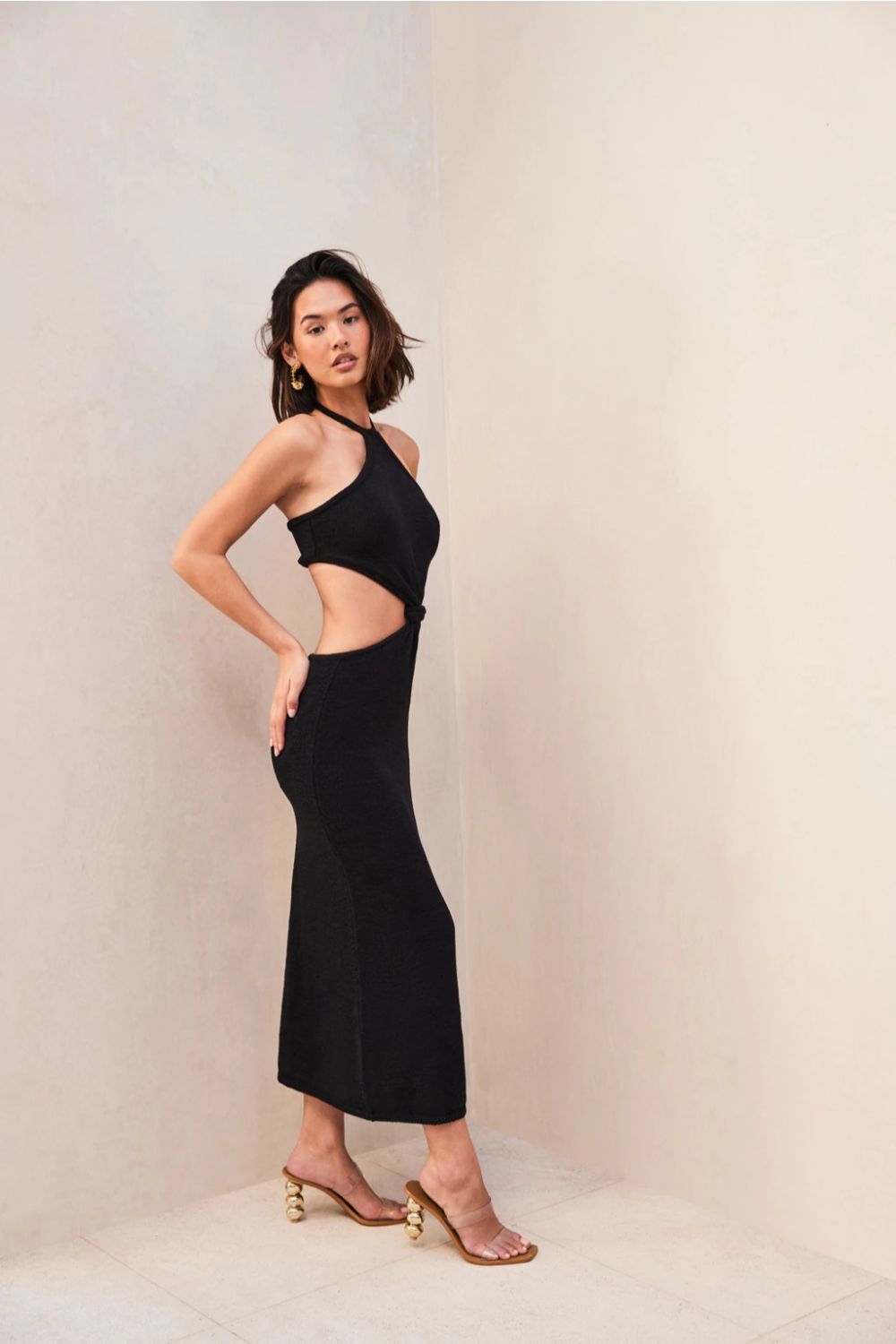 Halter Neck Black Hot Tied From Waist Dress