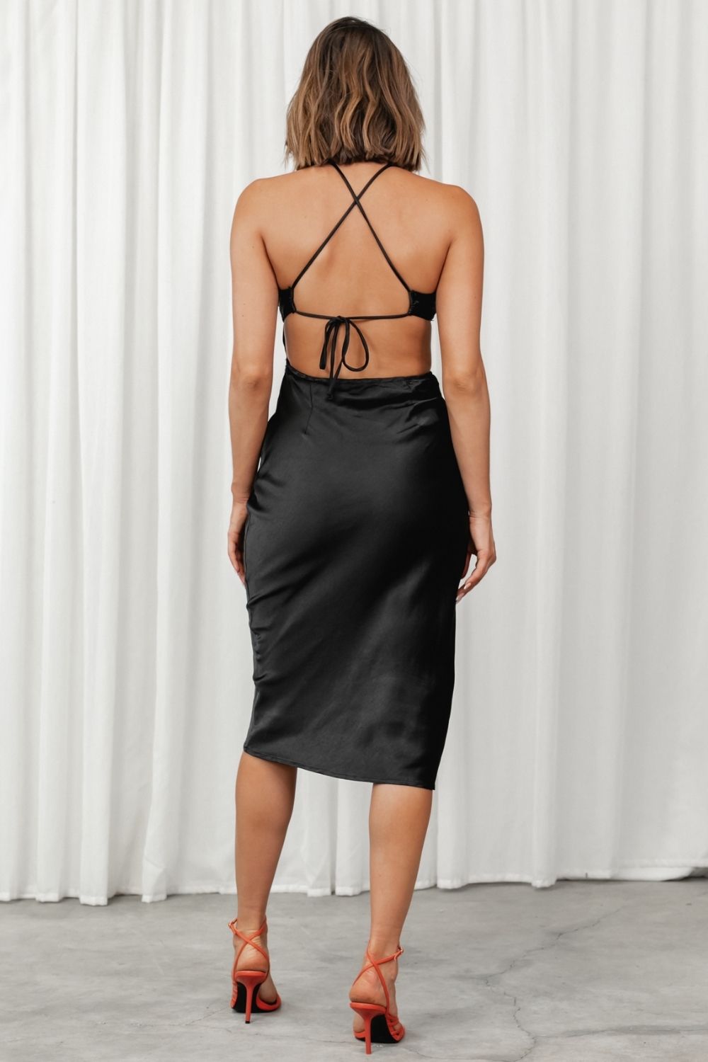 Halter Neck Black Satin Dress