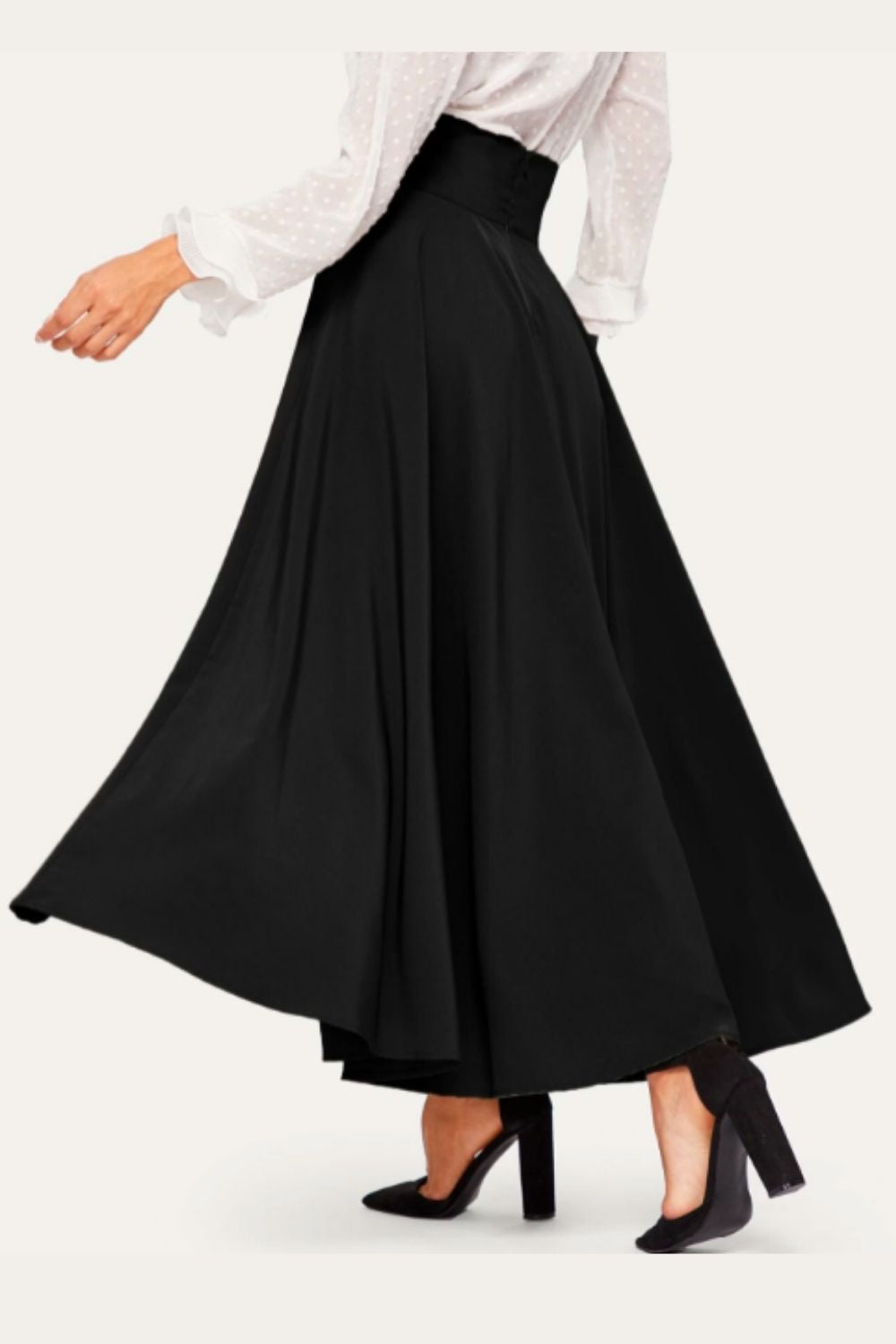 High Waist Zip Back Knot Swing Skirt