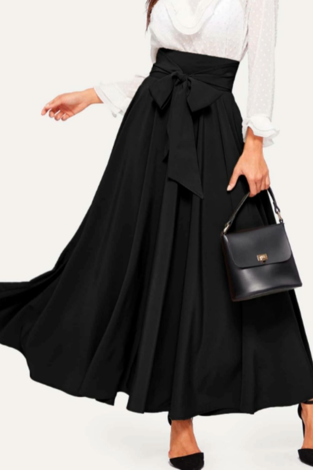 High Waist Zip Back Knot Swing Skirt
