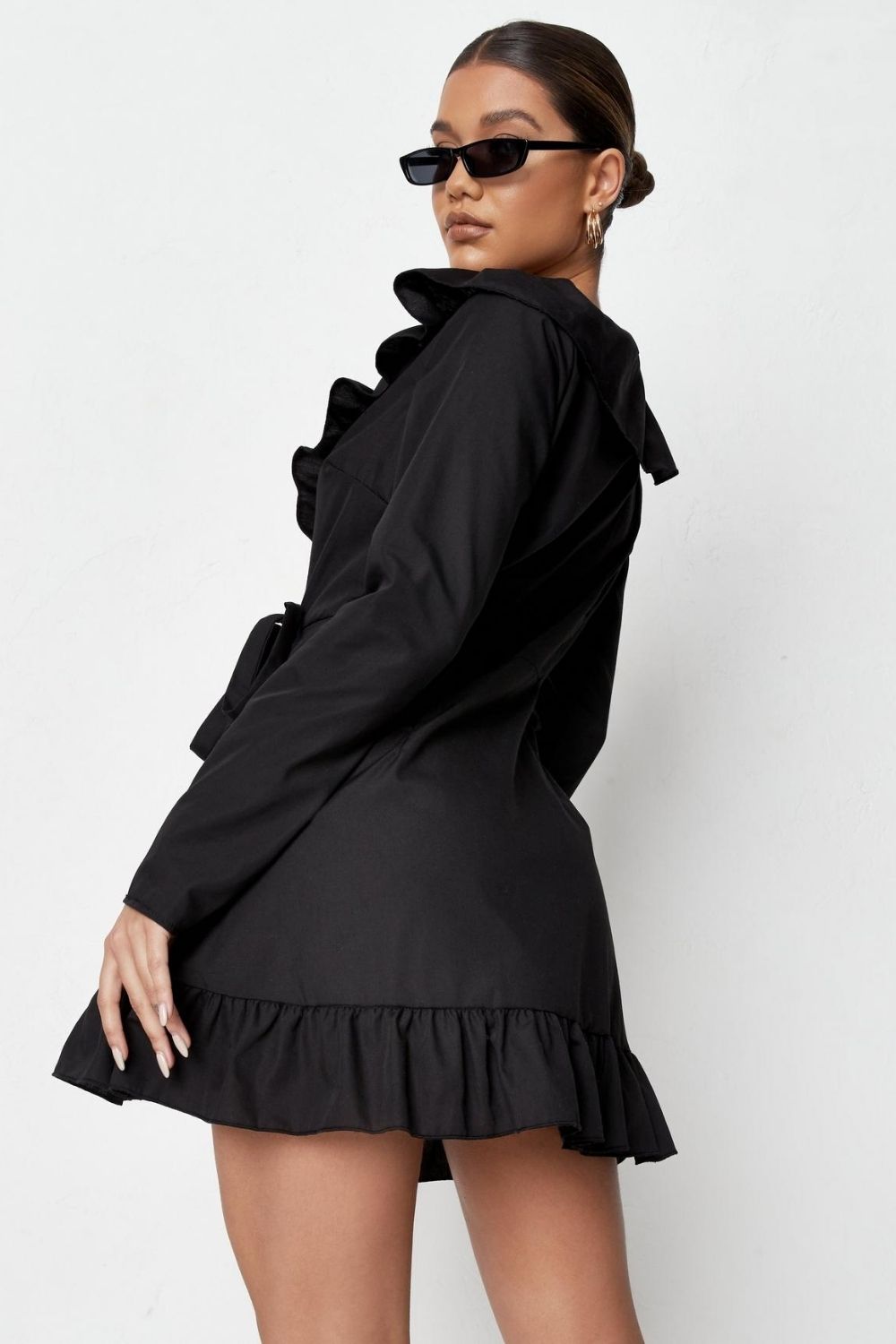 Kimono Frill Hemline Black Mini Dress