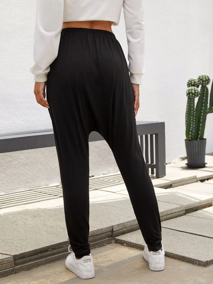 Knot Front Solid Harem Pants