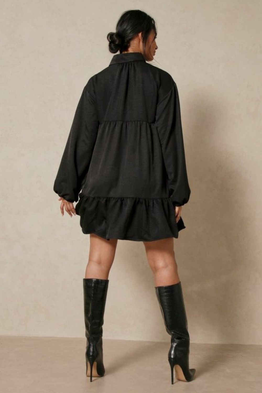 Mini Flared Collar Full Sleeves Dress