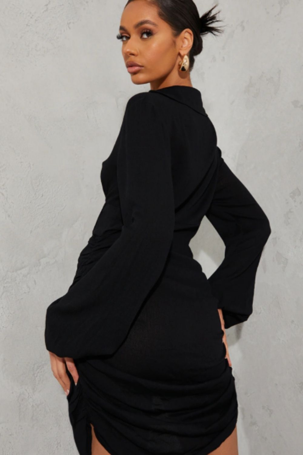 Mini Vneck Black Full Sleeve Dress