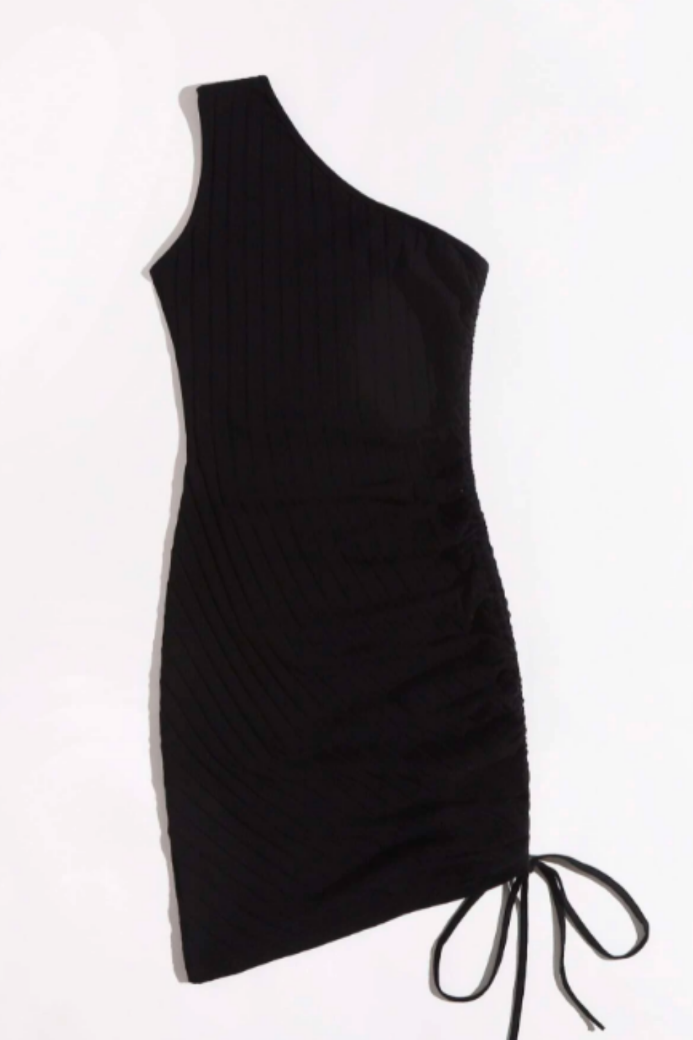 One Shoulder Drawstring Knot Rouched Dress