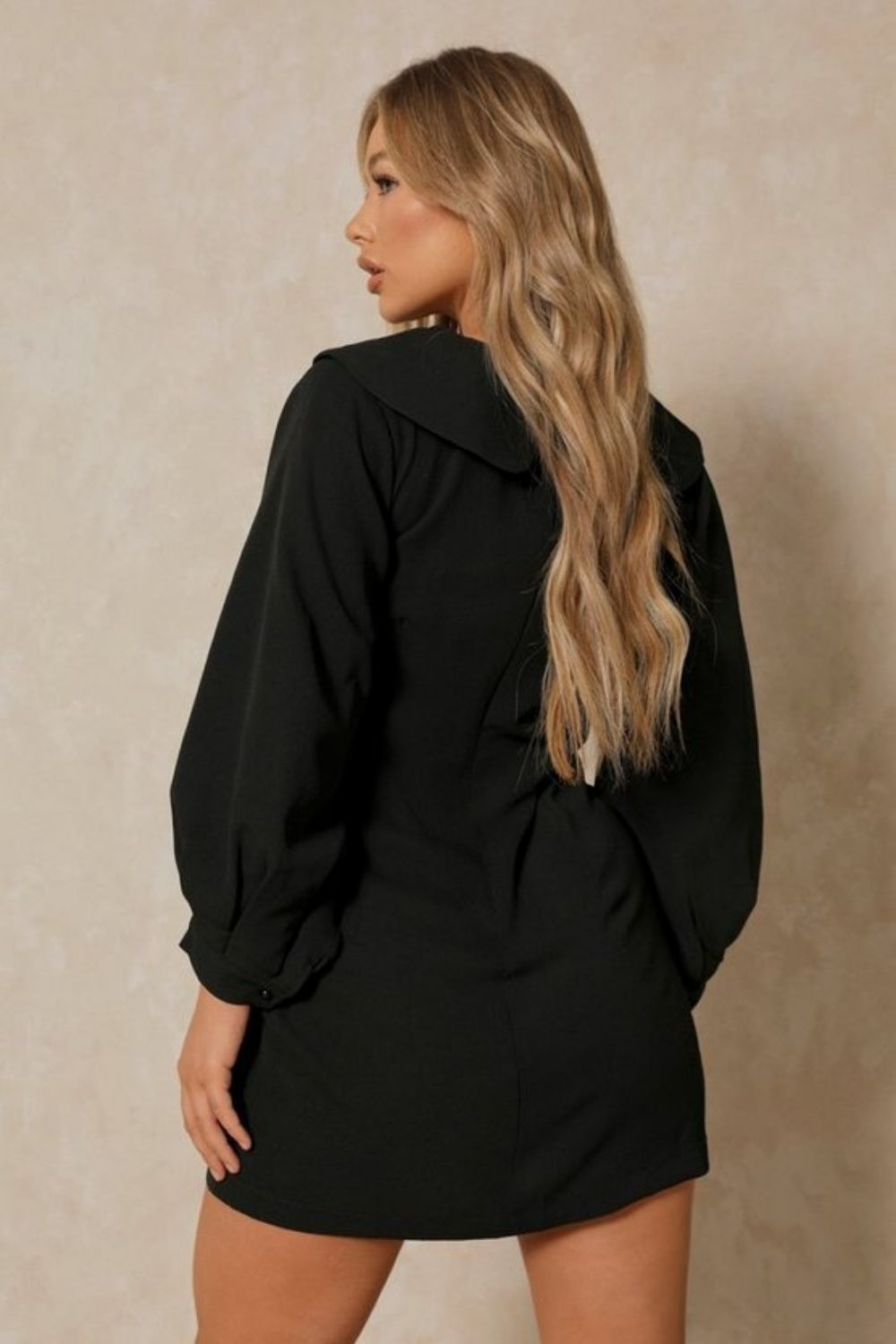 Peter Pan Collar Full Sleeves Dress In Black